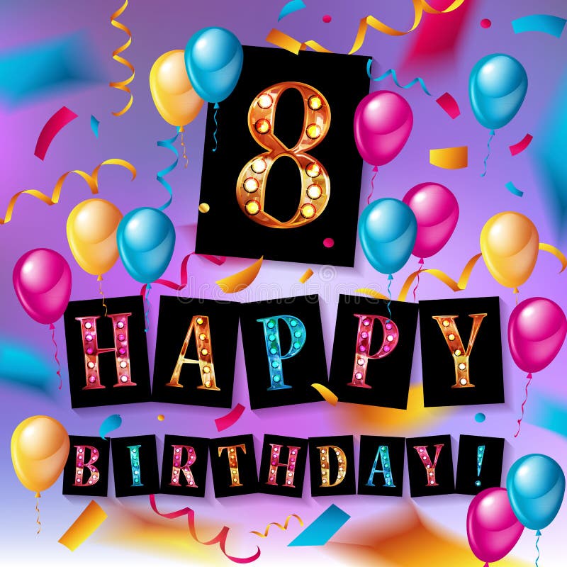 8th Birthday Celebration Greeting Card Design Stock Illustration ...