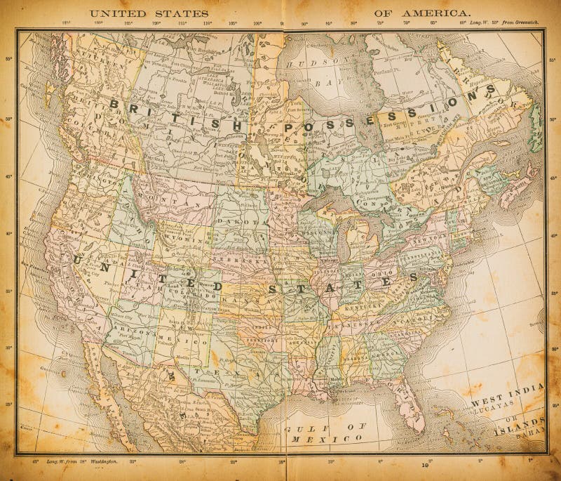 19th century map of United States of America. Published in New Dollar Atlas of the United States and Dominion of Canada. Rand McNally & Co`s, Chicago, 1884