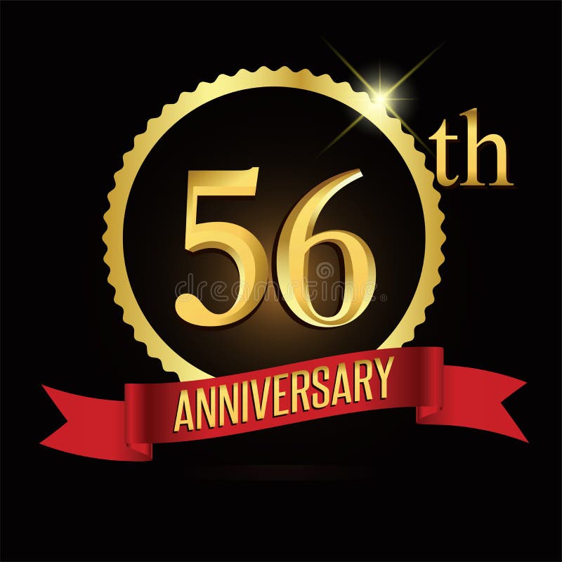 Celebrating 56th Anniversary Logo, with Golden Badge and Red Ribbon ...