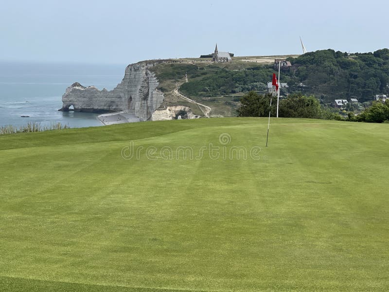 Golf Hole Etretat France Cliffs church and arch 18th