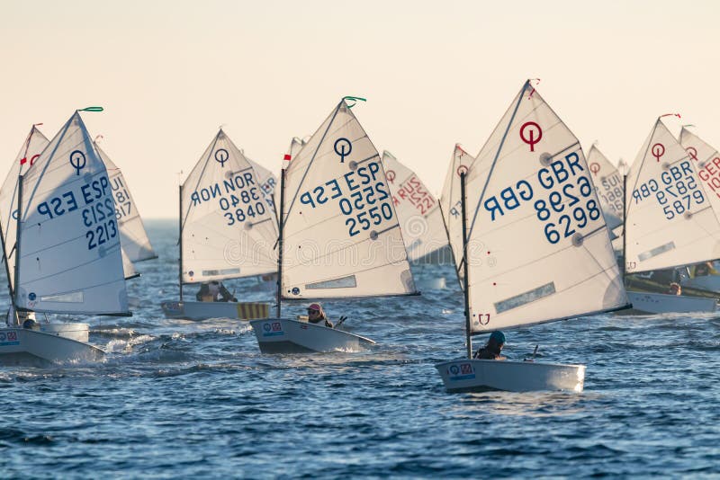 29th INTERNATIONAL PALAMOS OPTIMIST TROPHY 2018, 13TH NATIONS CUP, 15 Feb. 2018 , Town Palamos, Spain stock image 29th INTERNATIONAL PALAMOS OPTIMIST TROPHY 2018, 13TH NATIONS CUP, 15 Feb. 2018 , Town Palamos, Spain stock image