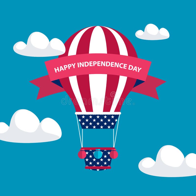 4th of july American independence day greeting card with hot air balloon in american flag colors with red ribbon. royalty free illustration 4th of july American independence day greeting card with hot air balloon in american flag colors with red ribbon. royalty free illustration
