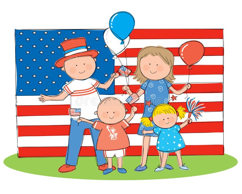 4th of July. Hand drawn picture of American family celebrating the 4th of July. Illustrated in a loose style. Vector eps available royalty free illustration 4th of July. Hand drawn picture of American family celebrating the 4th of July. Illustrated in a loose style. Vector eps available royalty free illustration