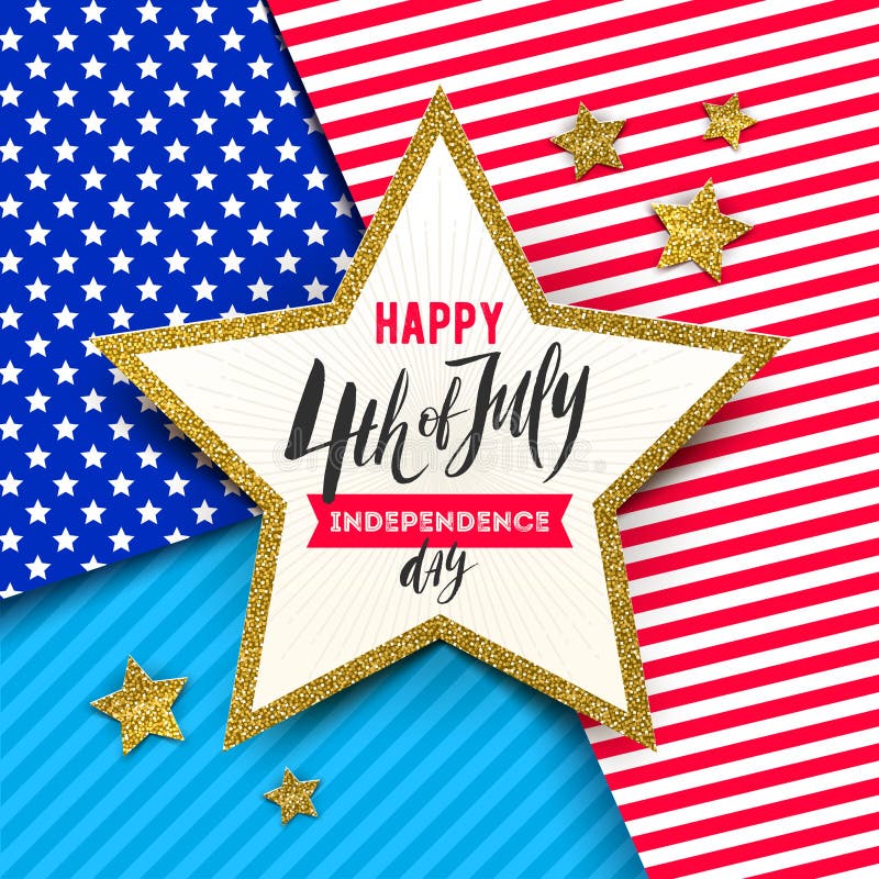 4th of July, Independence day - Star with brush calligraphy greeting on a stars and stripes USA patriotic colors background.