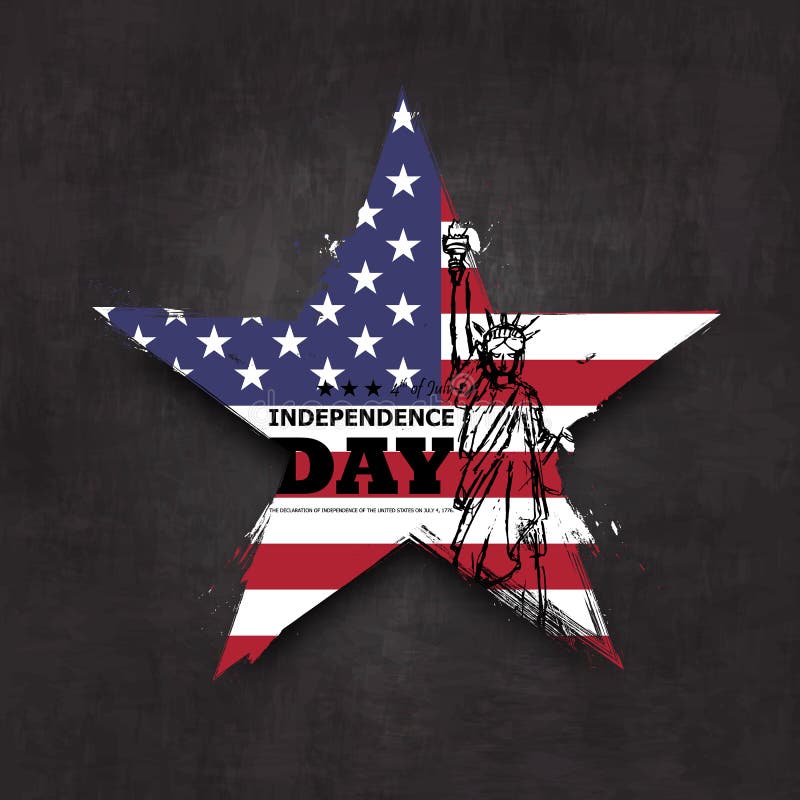 4th of July independence day of USA . Grunge star shape with america flag and statue of liberty drawing design on chalkboard stock illustration 4th of July independence day of USA . Grunge star shape with america flag and statue of liberty drawing design on chalkboard stock illustration