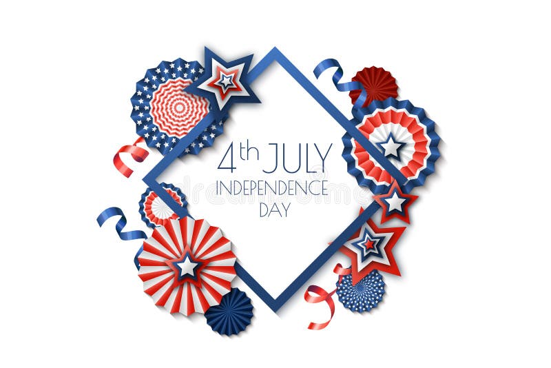 4th of July, USA Independence Day. Vector holiday frame isolated on white background. Paper stars in USA flag colors. royalty free illustration 4th of July, USA Independence Day. Vector holiday frame isolated on white background. Paper stars in USA flag colors. royalty free illustration