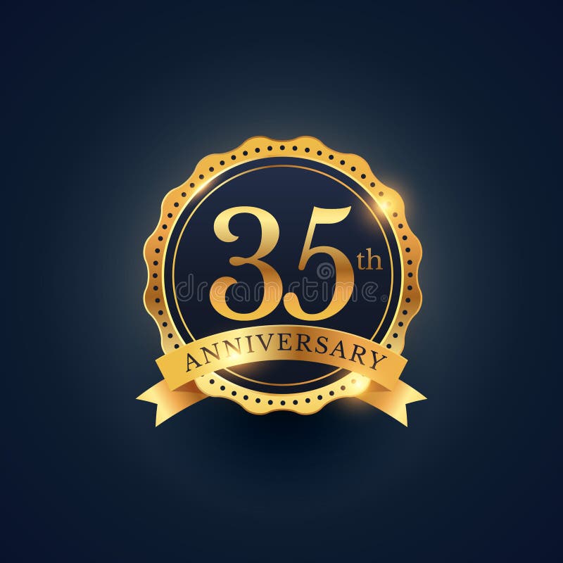 35th anniversary celebration badge label in golden color vector. 35th anniversary celebration badge label in golden color vector