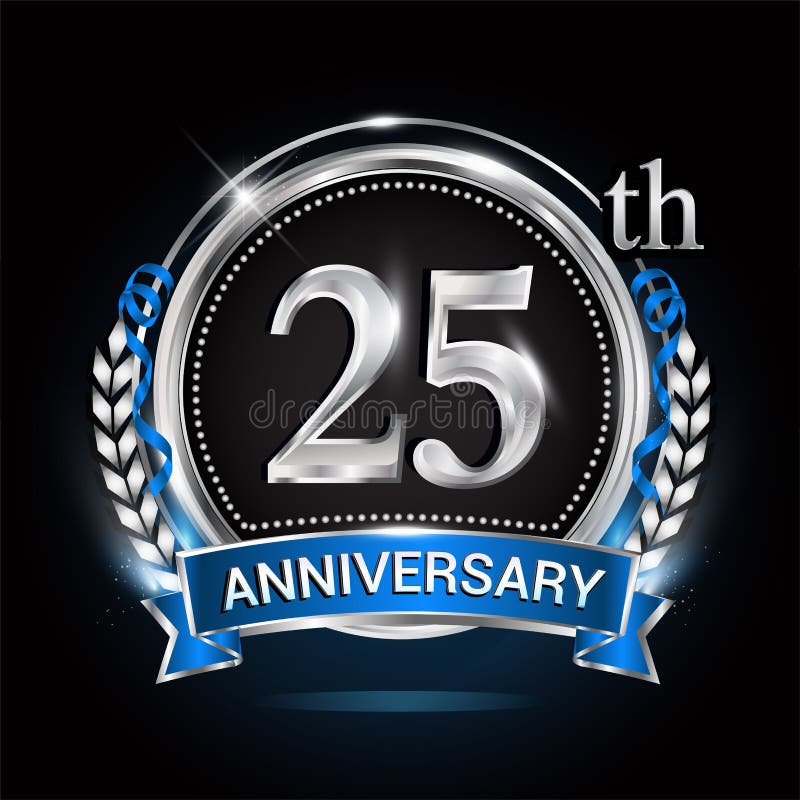 25th silver anniversary logo with blue ribbon and ring