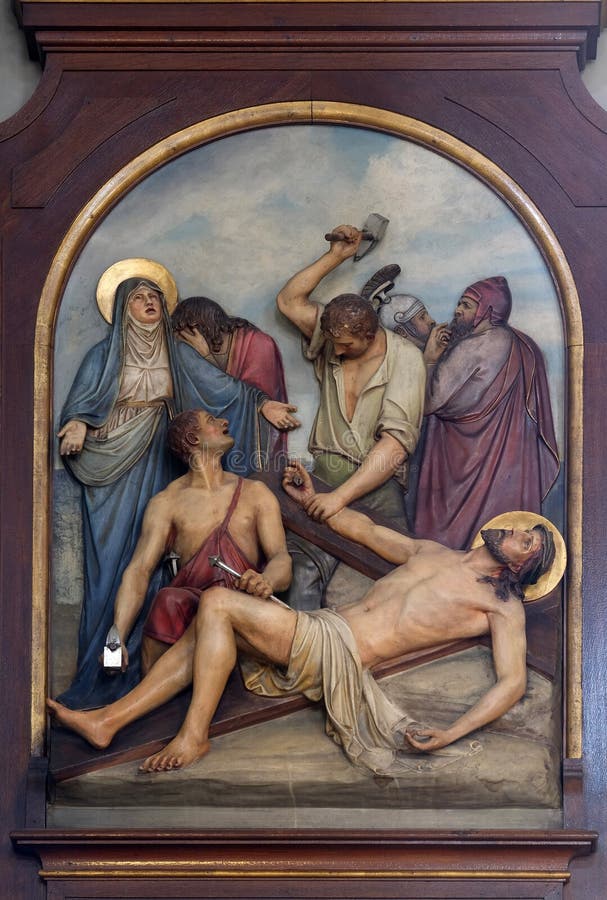 11th Stations of the Cross, Crucifixion, Basilica of the Sacred Heart of Jesus in Zagreb, Croatia. 11th Stations of the Cross, Crucifixion, Basilica of the Sacred Heart of Jesus in Zagreb, Croatia