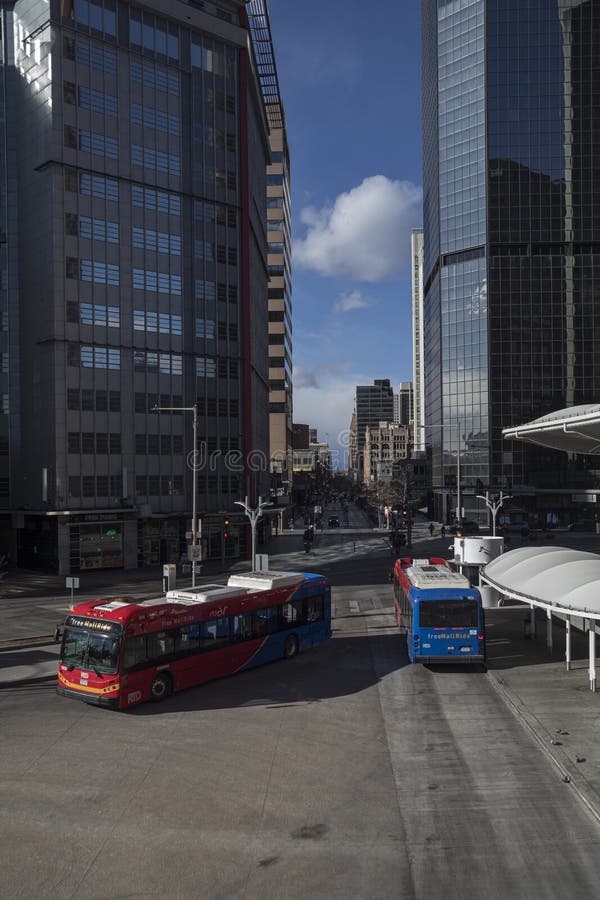 The 16th Street Free Mall Ride Bus at the Civic Center Stop on the 16th The 16th Street Free Mall Ride Bus at the Civic Center Stop on the 16th