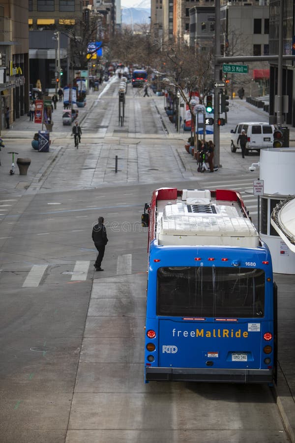 The 16th Street Free Mall Ride Bus at the Civic Center Stop on the 16th The 16th Street Free Mall Ride Bus at the Civic Center Stop on the 16th