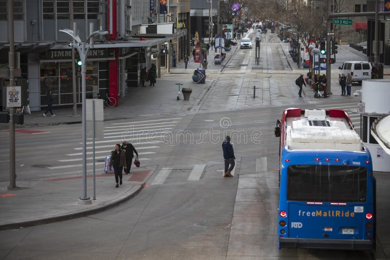 The 16th Street Free Mall Ride Bus at the Civic Center Stop on the 16th The 16th Street Free Mall Ride Bus at the Civic Center Stop on the 16th