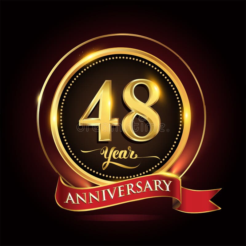48th Years Celebration Anniversary Logo with Golden Ring and Red Ribbon ...