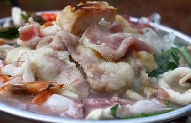 Thai Barbecue Grill Pork on Hot Pan Stock Image Image of slice