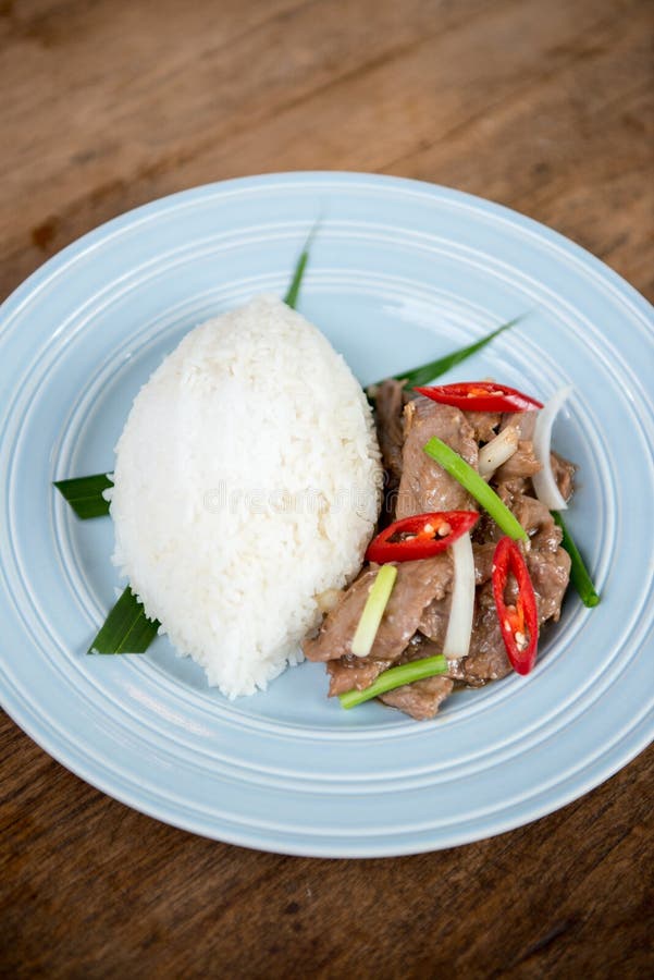 Thai Beef Stir Fried with Jasmine Rice. Stock Image Image of healthy