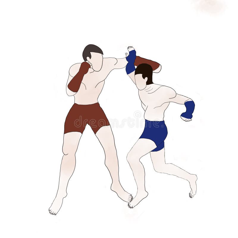 Thai Boxing Pose for Fighting the Opponent between Red and Blue Side