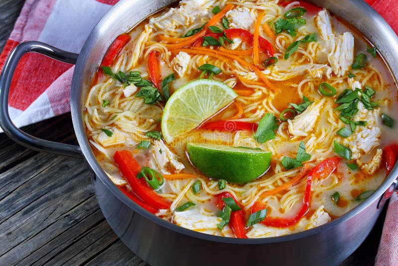 Thai Chicken Green Curry Noodle Soup Stock Photo - Image of authentic ...