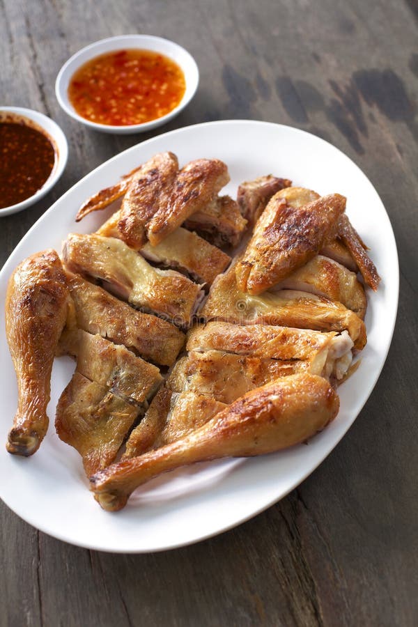 Thai Chicken Grill and Chili Sauce Stock Photo - Image of baked ...
