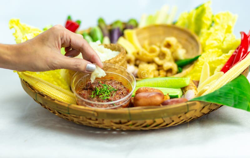 Thai Chili Paste and Fresh Vegetables Thai Food Tasty Stock Photo