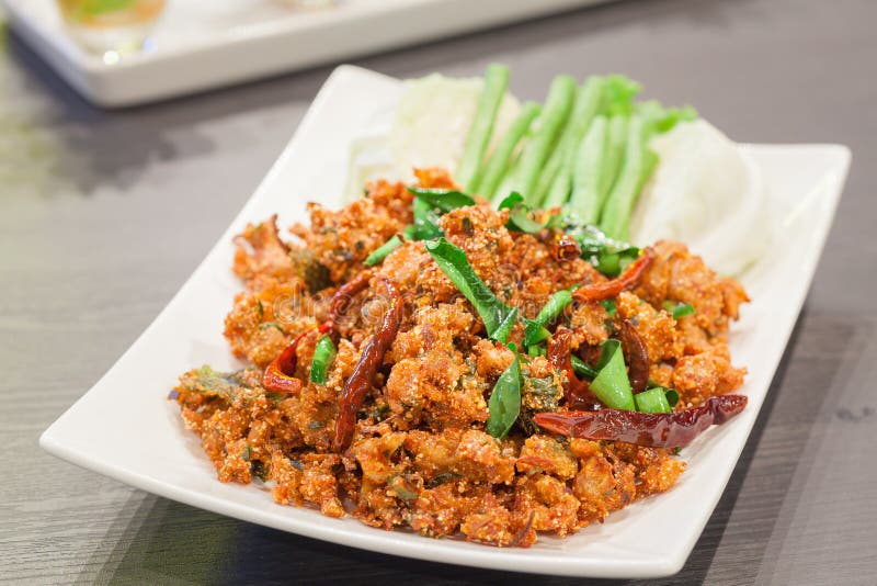 Thai Cuisine Spicy Crispy Pork Salad, Larb Stock Photo Image of