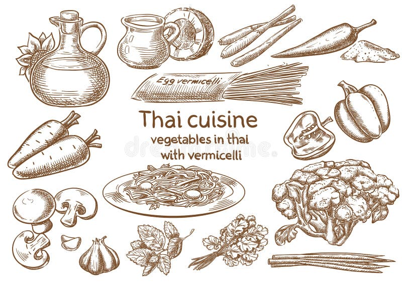 Thai cuisine. Vegetables in Thai with vermicelli ingredientss