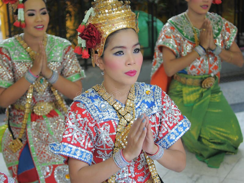 Thai Dancers in Traditional Dress stock images