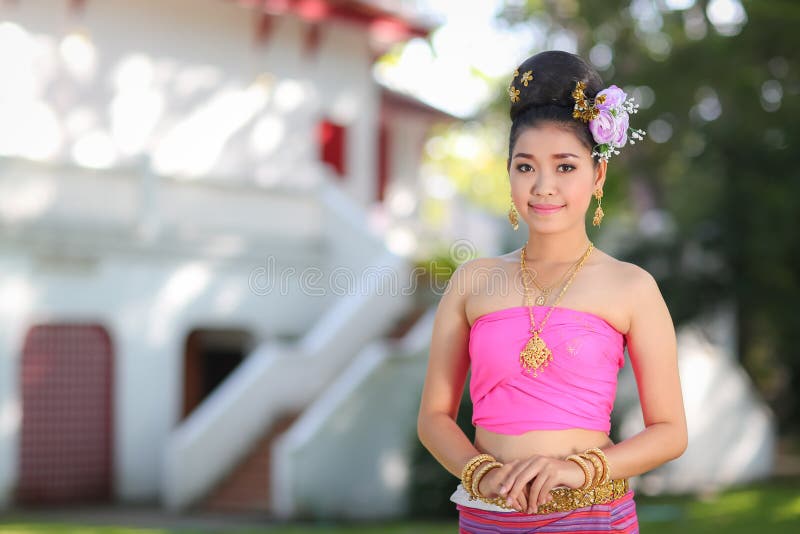 Thai Dancing Girl With Northern Style Dress In Temple Stock Image 