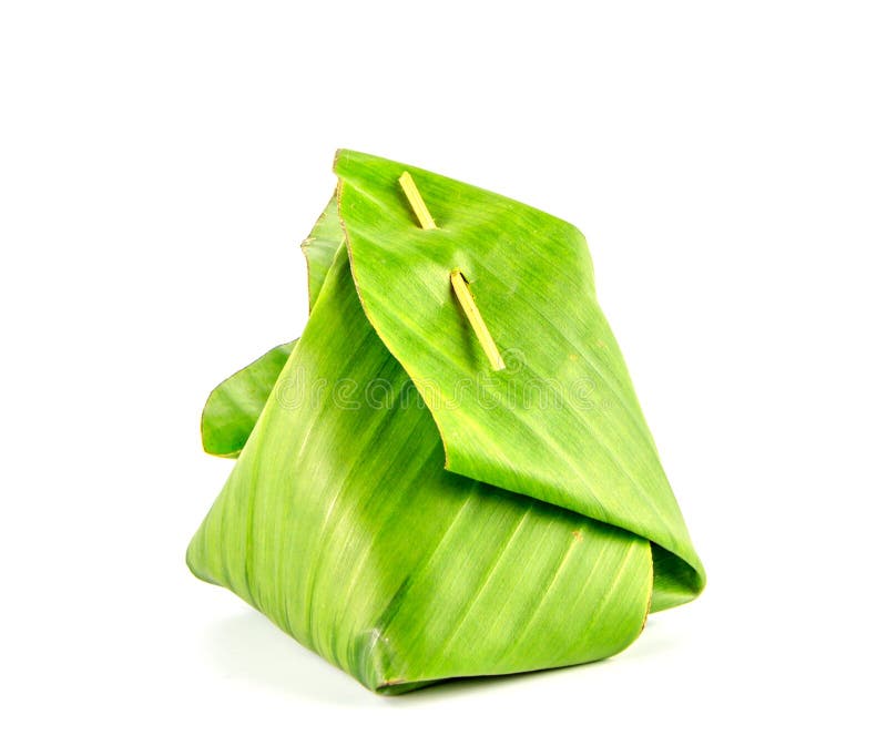 Thai dessert package with banana leaf isolate