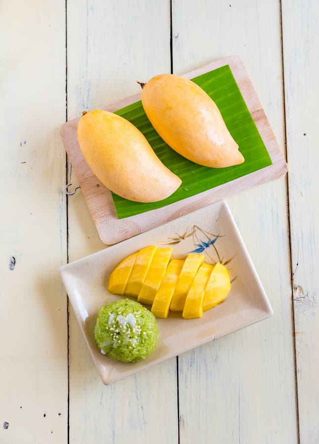 Thai Dessert, Sticky Rice Mixed Coconut Milk with Mango Stock Image