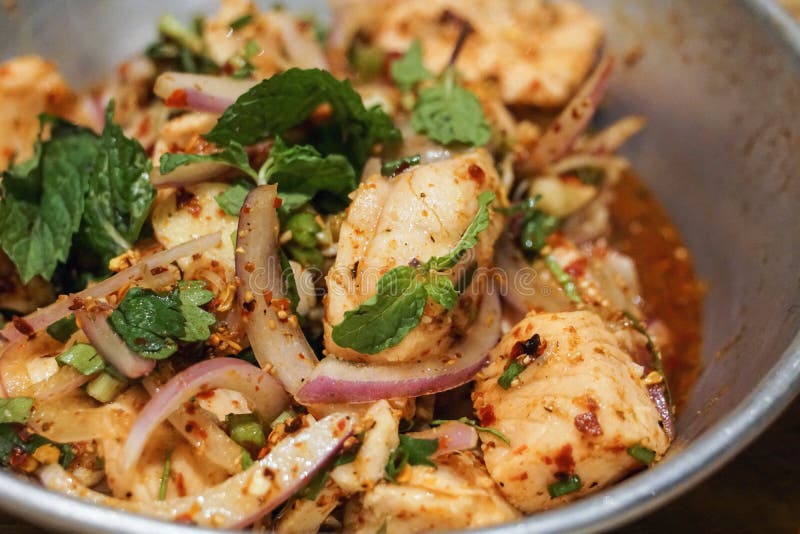 Thai Dish Spicy Salmon Salad Laab Stock Image Image of healthy, cook