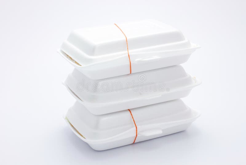Thai Fast Food in White Foam Packaging on White Background Stock Photo Image of foam