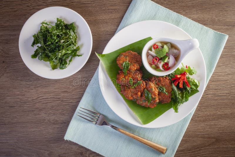 Thai Fish Cake Paste Chili Deep Fried with Herb and Crispy Thai Basil