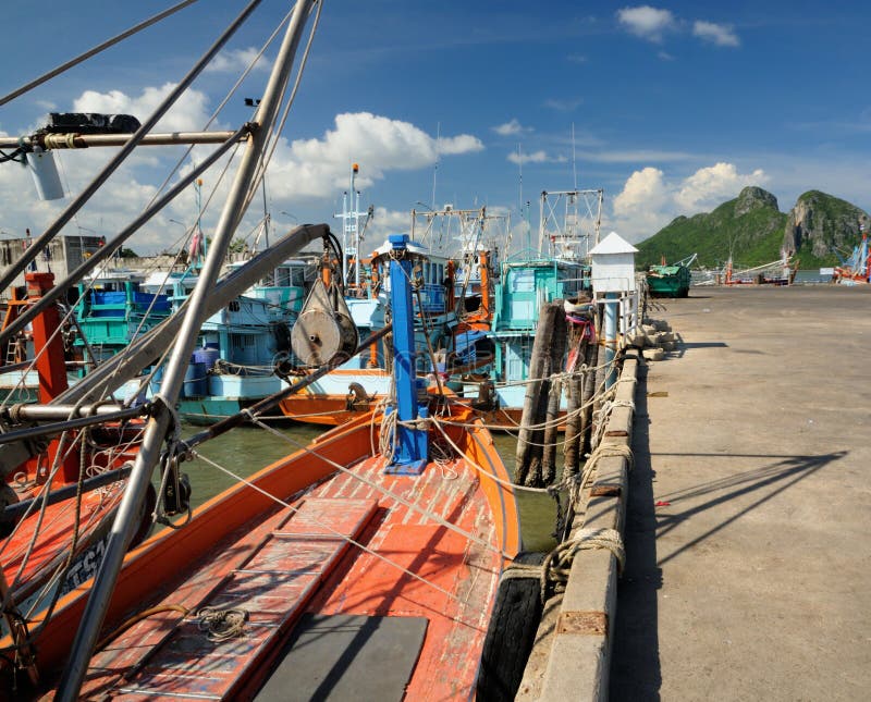 Thai Fishing Boats On The Fishing Pier Near Prachuap Town ...