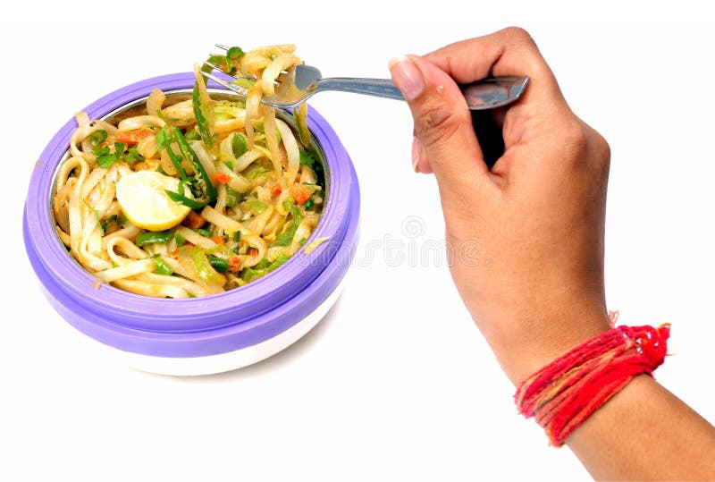 Veg Noodles stock image. Image of onion, cutlery, bowl 18444579