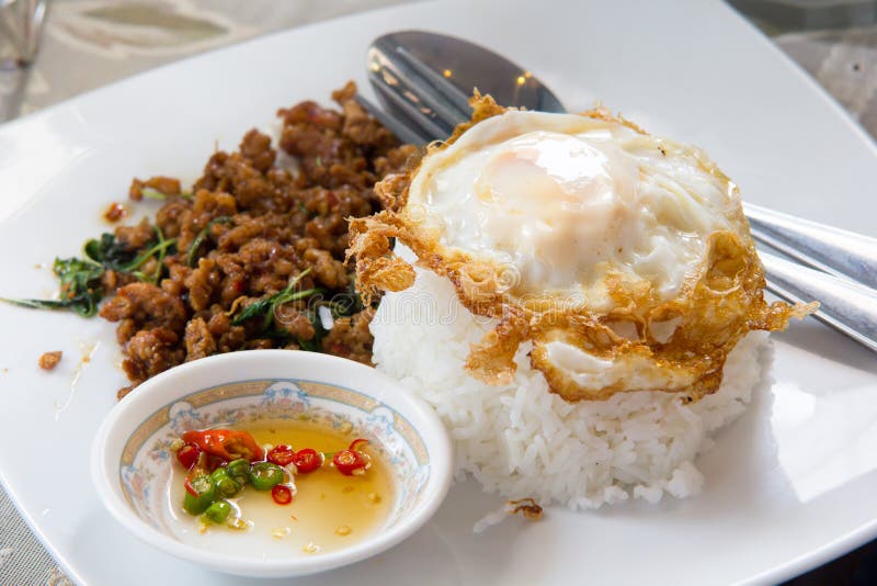 Thai food hot and spicy stir-fried pork with basil vegetable royalty free stock images Thai food hot and spicy stir-fried pork with basil vegetable royalty free stock images