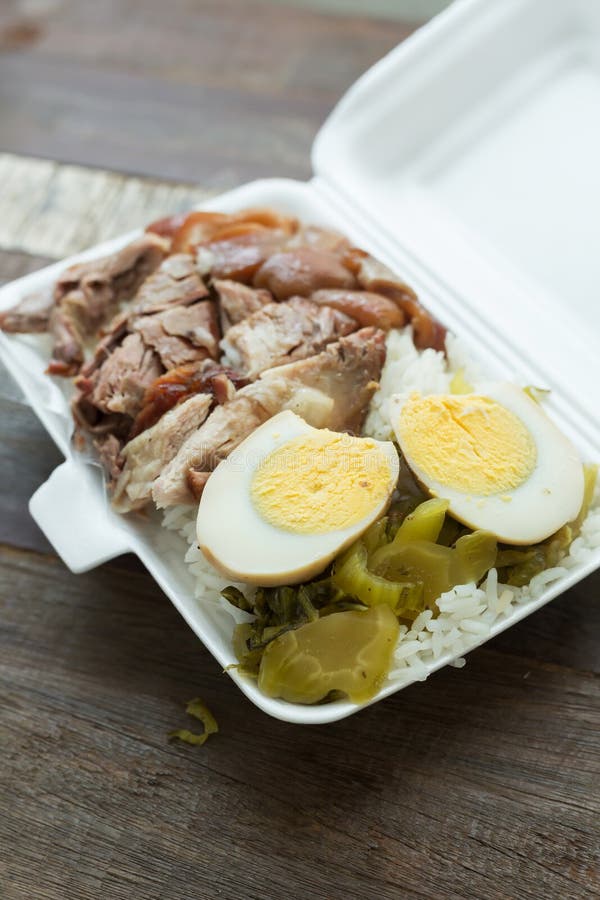 Thai Food, Lunch Box Stewed Pork Leg on Rice Stock Image Image of