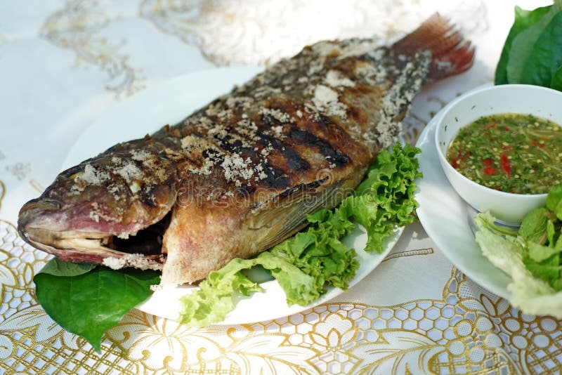 Thai Food, Salt Grilled Fish Stock Image Image of side, dishes 60524589
