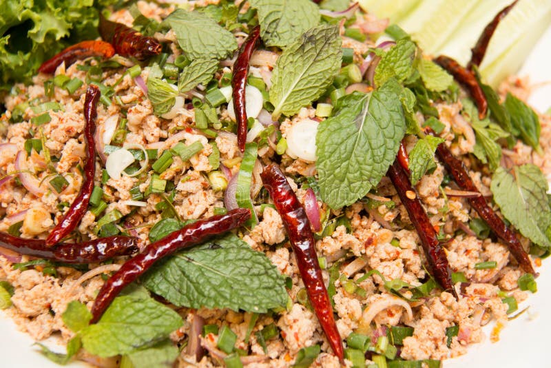Thai Food Spicy Minced Chicken Salad Stock Image Image of asian