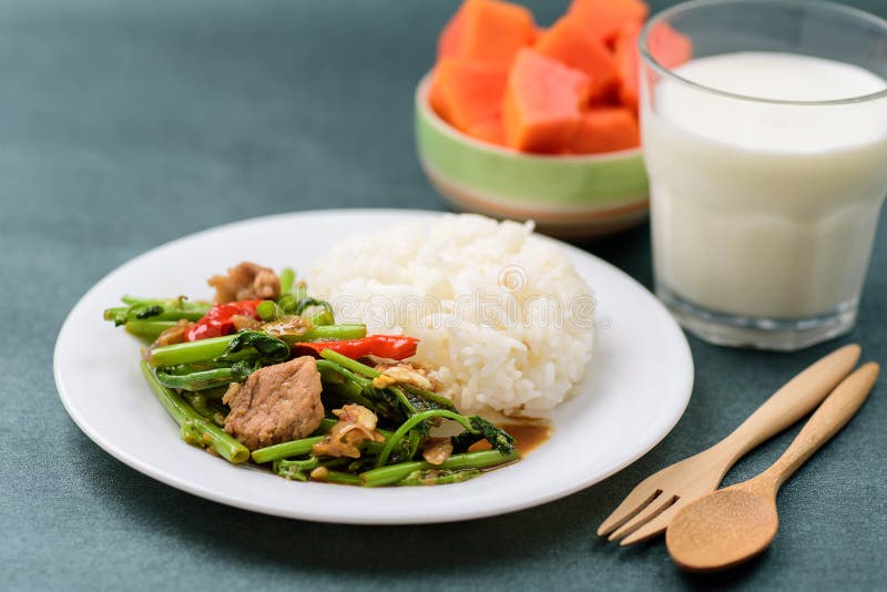 Thai Food, Stir Fried Morning Glory Pad Pak Boong Stock Image - Image ...