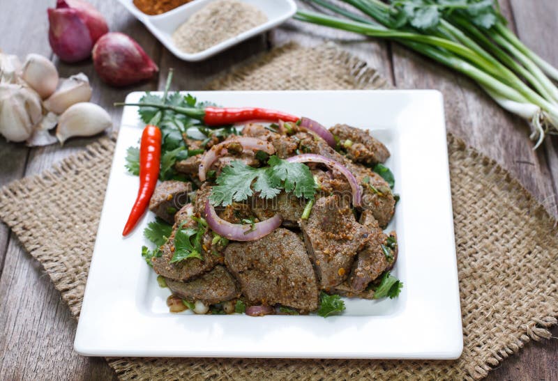 Thai Food,Thai Spicy Liver Salad Stock Image Image of dish, cooking