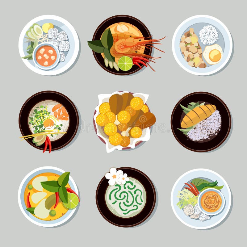 Thai food vector icons set stock vector. Illustration of product - 62872047