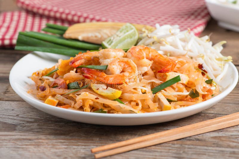 Thai Fried Noodles `Pad Thai` with Shrimp and Vegetables. Stock Photo ...