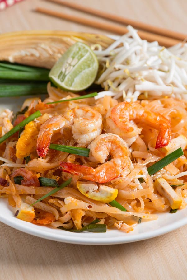 Thai Fried Noodles `Pad Thai` with Shrimp and Vegetables. Stock Image