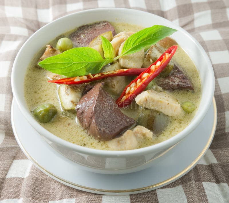 Thai Green Curry With Chicken And Coconut Milk Stock Photo ...
