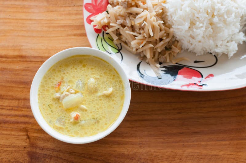 Thai Green Curry with Chicken Serve with Rice Stock Photo - Image of