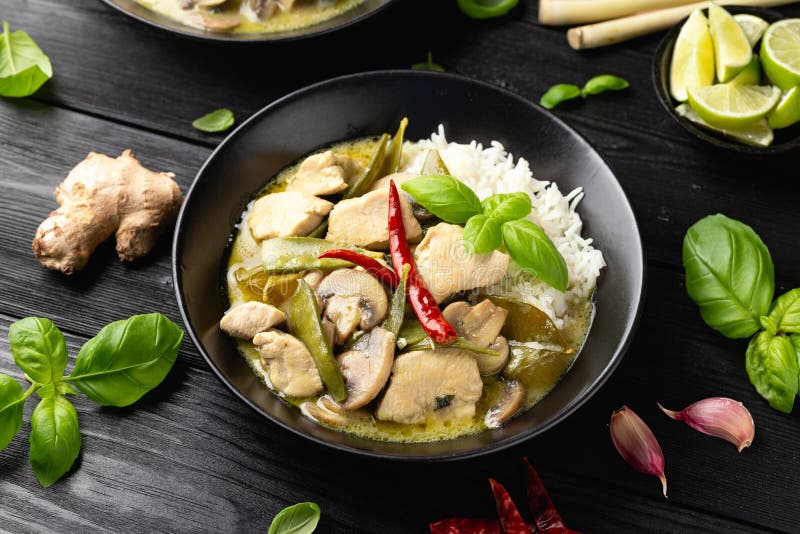 Thai Green Curry with Chicken and Vegetables Stock Image - Image of