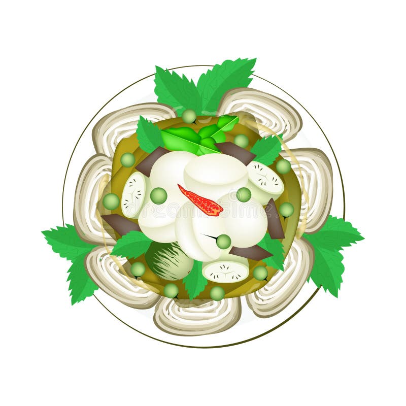 Thai Green Curry with Fish Balls and Rice Vermicelli Stock Vector - Illustration of coconut, herb: 72001789 Thai Green Curry with Fish Balls and Rice Vermicelli Stock Vector - Illustration of coconut, herb: 72001789