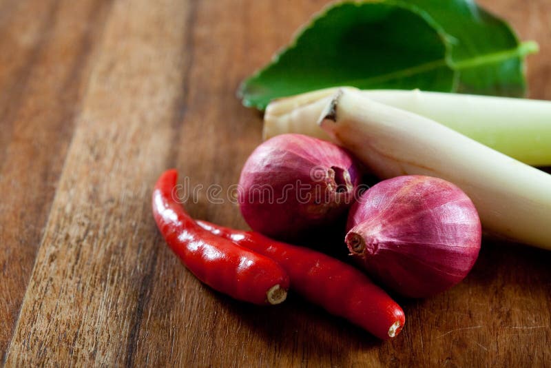 Thai Ingredients, Galangal,lime,lemongrass, Chili Stock Photo Image