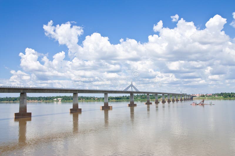 Thai - Lao Friendshiop Bridge. Bridge between Thai - Lao, across Khong river. Taken at Mukdahan province, Thailand royalty free stock images