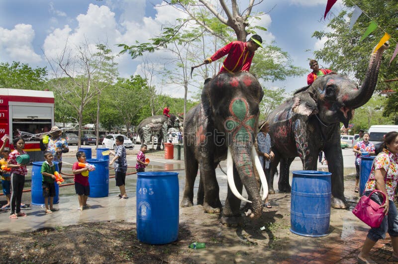 Thai People and Foreigner Travelers Playing and Splashing Water with ...